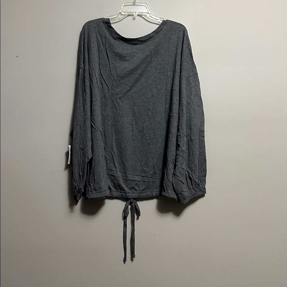 Torrid Cotton Modal Slub Drop Shoulder Tie Hem Gray Drawstring Long Sleeve 4X - Picture 6 of 6